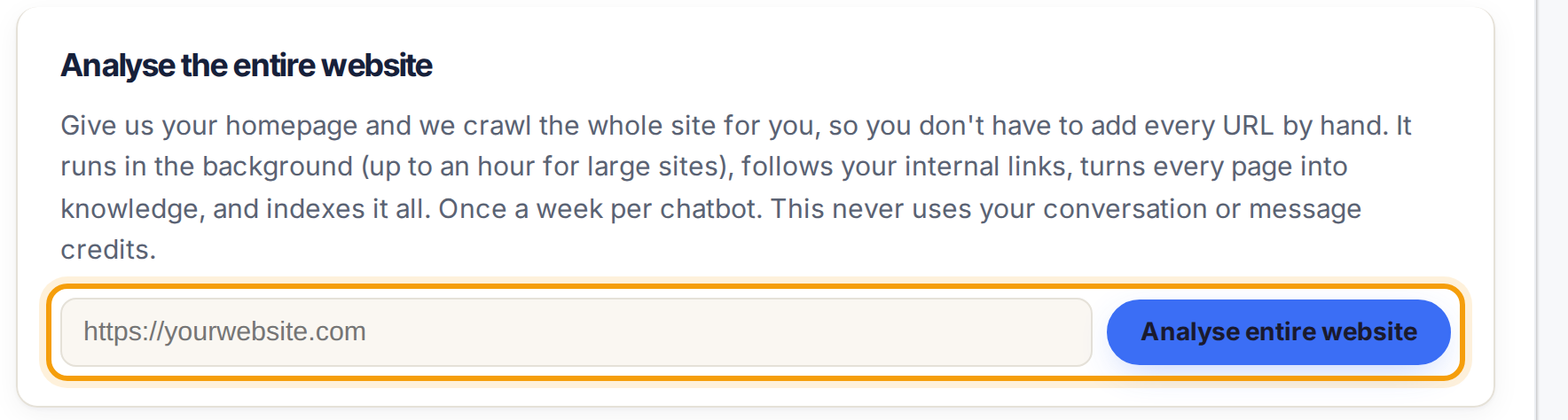 Het URL-veld voor de website en de knop Hele website analyseren, gemarkeerd.
