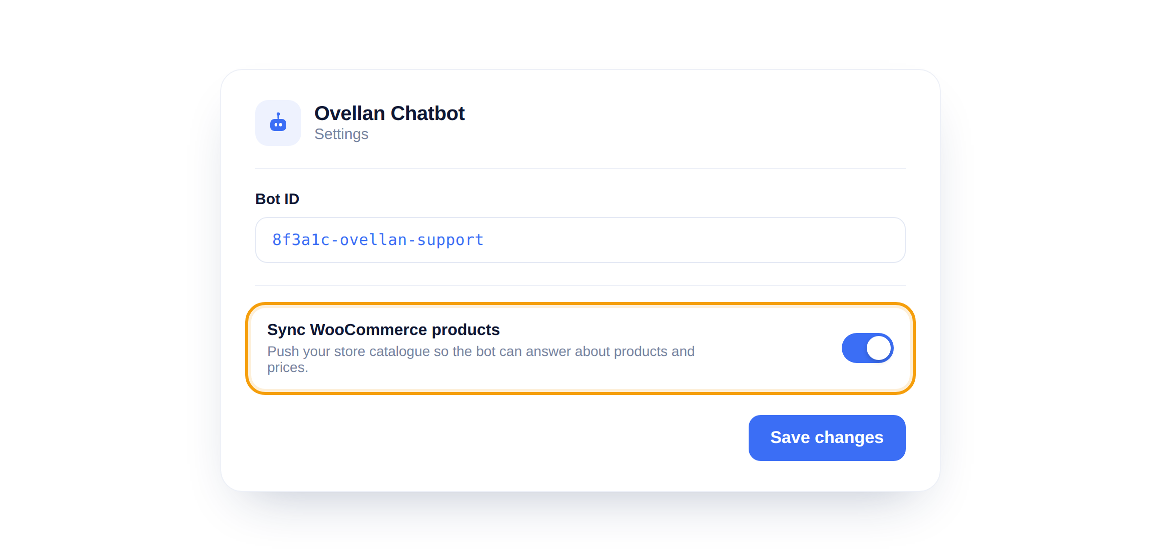 The Sync WooCommerce products toggle turned on and highlighted.